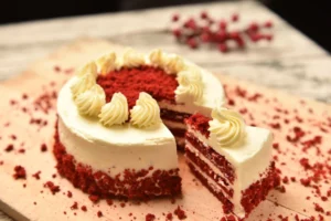 Delicious freshly baked gourmet dessert cake served on a plate.